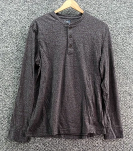 Croft & Barrow Henley Long Sleeve T-Shirt Tee Brown Mens Sz M Snap Buttons - Picture 1 of 7