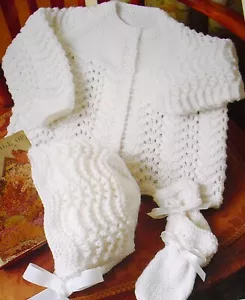 1244 Baby's Matinee Coat, Hat, Mitts 12-20" DK Vintage Knitting Pattern Reprint - Picture 1 of 2