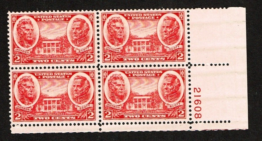 1936-7 U.S. COMMEMORATIVE 2c ARMY JACKSON  Plt#Blk of 4 Sc#786 M/NH/OG GEM! - Image 1 of 1