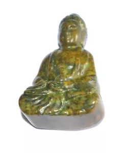 Nephrite Jade Carved Sculpture Seated Shakyamuni  Buddha Praying ( Green Jade) - Picture 1 of 11