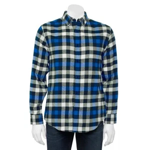 Chemise homme Croft & Barrow en flanelle boutonnée bois tissé bleu marine à carreaux buffle - Photo 1/1