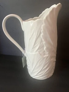 EATON FINE DINING BLOOM POTTERY CERAMIC EMBOSSED CABBAGE SHAPED PITCHER - WHITE - Picture 1 of 11