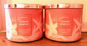 ISLAND PAPAYA LARGE CANDLE 14.5oz 3 wick Bath Body Works tropical SET X 2 CORAL - Picture 1 of 7
