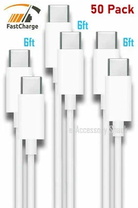 50x 6FT USB-C to USB-C Cable Fast Charge Charging Cord Charger Bulk Wholesale - Picture 1 of 12