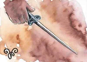 ORIGINAL DRAWING PAINTING WATERCOLOR Fight Dagger Hand Art - Picture 1 of 1