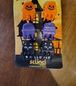 Scunci Halloween Mini Hair Claw Clips Orange Ghost Black Cat Purple Cauldron - Picture 1 of 2