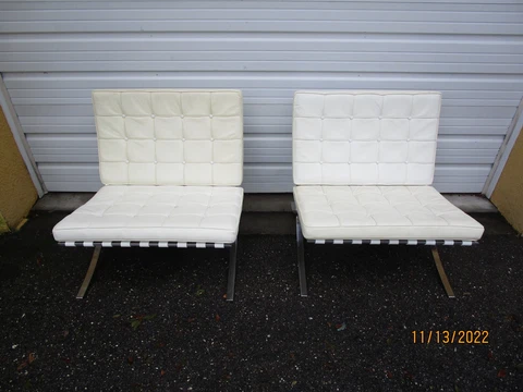 2 Barcelona Style Chairs White Cover