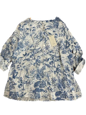 Camisa Joie 100 % lino abotonada azul blanco estampado tropical para mujer talla 1 X- nueva con etiquetas Foto 1 de 4