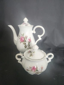 Vintage Royal Sealy Moss Rose China Teapot & Lidded Sugar Bowl Porcelain - Picture 1 of 12