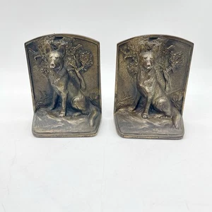 Gusseisen/Bronziert Deutscher Schäferhund Buchstützen Art Deco 2er Set Antik 297 - Bild 1 von 7