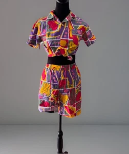 80s Italian Crazy Print Shorts/top Set.womens /unisex? small.BOLD - Picture 1 of 13