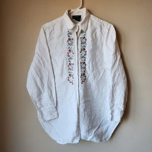 Lauren Ralph Lauren Bluse Hemd Damen Gr. Large Leinen weiß Blumen bestickt - Bild 1 von 8