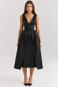 House of CB 'Paloma' schwarzes Satin Twist Träger Midikleid L 12/14 4492 - Bild 1 von 11