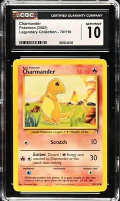 CGC 10 GEM MINT Charmander 70/110 Legendary Collection Vintage 2002 WOTC Pokemon - Image 1 of 2