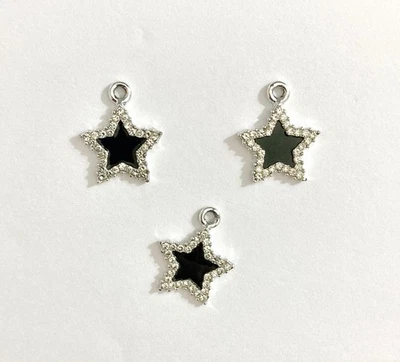 Lote de 3 dijes de estrellas enchapados en plata esmalte negro estrás colgante pulsera hágalo usted mismo Foto 1 de 3