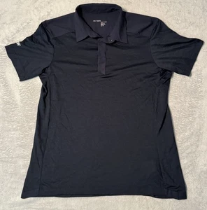 Arc'teryx Mens XL Trim Fit Dark Blue Polo Precor Fitness Logo Shirt Snap Button - Picture 1 of 11