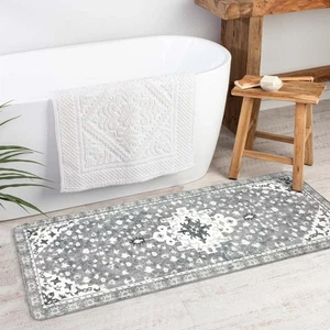 Vintage Bathroom Runner Rug Gray Non-Slip Soft Long Bathroom Rugs Machine Was... - Foto 1 di 7