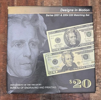 2001 & 2004 $20 Matching Set ~ Designs in Motion~ Department of the Treasury - Image 1 of 4