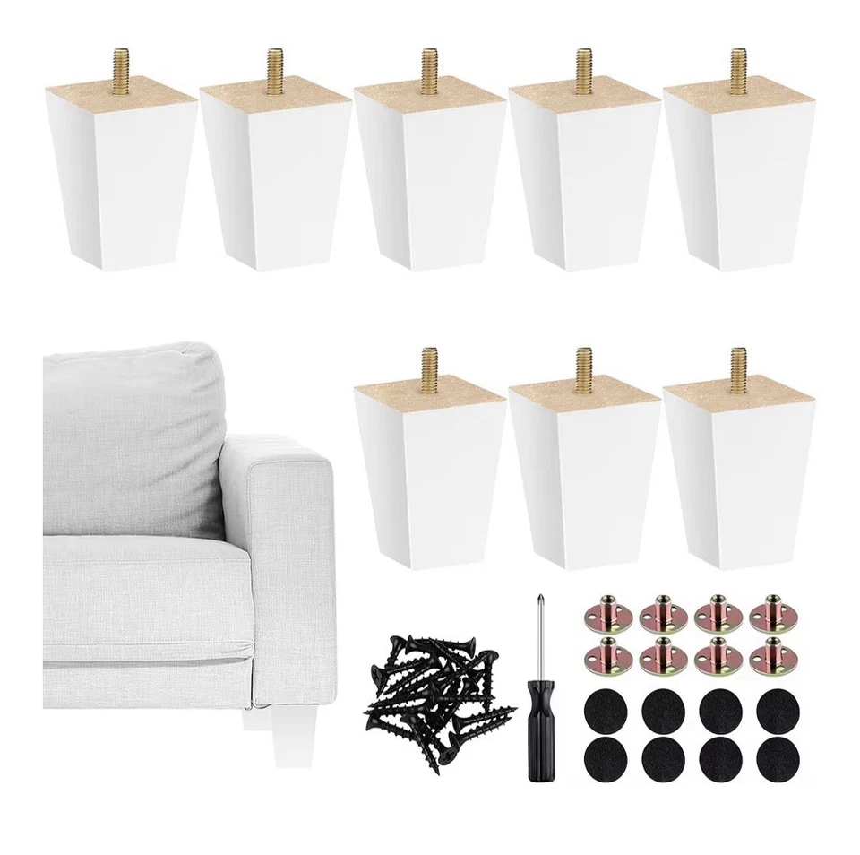 Juego de 8 patas cuadradas de sofá de madera maciza de 0,3 pulgadas para muebles de madera blanca Foto 1 de 3