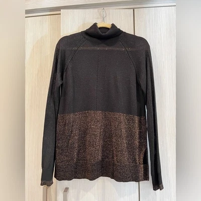 NEXT Black Rose Gold Glitter Turtleneck UK10 US6 NWOT Semi Sheer Sweater - Image 1 of 4