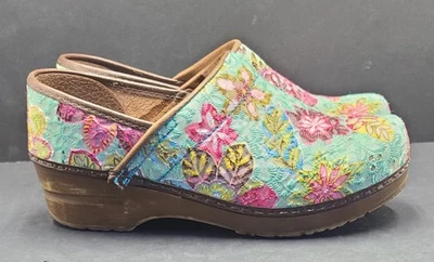 Zuecos daneses sin cordones florales pastel Sanita talla 6,5 (37) usados en excelente estado rosa azul Foto 1 de 4