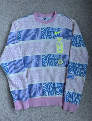 Moletom Nike clube lã trippy safári rosa/azul gola redonda tamanho M - Imagem 1 de 4