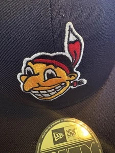 vintage Cleveland Indians hat 7 1/8 Chief wahoo Authentic 59FIFTY Fitted Cap - Picture 1 of 7