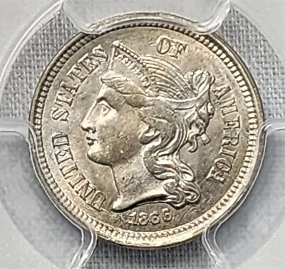 1866 Three Cent Nickel, PCGS MS64 - Image 1 of 3