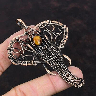 Joyería ojo de tigre cobre madre regalo alambre envuelto elefante colgante 3,35" Foto 1 de 4