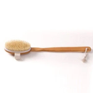Shower Body Brush Extra Long Handle Natural Wooden Bath Back Massage Scrubber - Picture 1 of 9