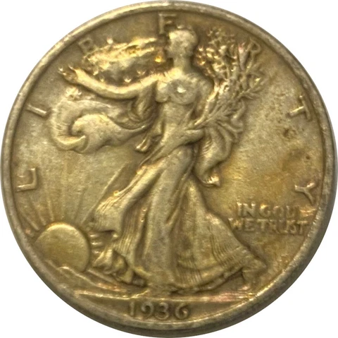 1936 Silver Walking Liberty Half Dollar Grading VF/XF 90% Silver Cover