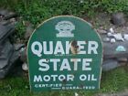 Orig+1930s+QUAKER+STATE+MOTOR+OIL+2+Sided+PORCELAIN+Enamel+GAS+STATION+SIGN