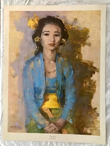 BEAUTIFUL VINTAGE ASIAN BALINESE WOMAN PORTRAIT PAINTING ART PRINT BY JAN HOOWIJ - Picture 1 of 1