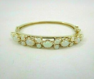 Round Lab Created Fire Opal Diamond Wedding Bangle Bracelet 14K Yellow Gold Over