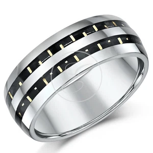8mm Two Tone Men's Tungsten Wedding Ring Band  - Picture 1 of 2