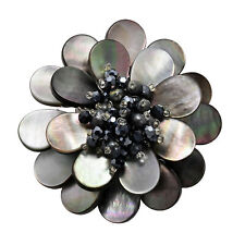 Shades of Black & Grey Mother of Pearl Flower Blossom Brooch Pin