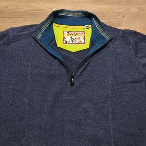Mens Robert Graham Quarter Half Zip Lightweight Wool Blue Sweater Sz L - Picture 1 of 7