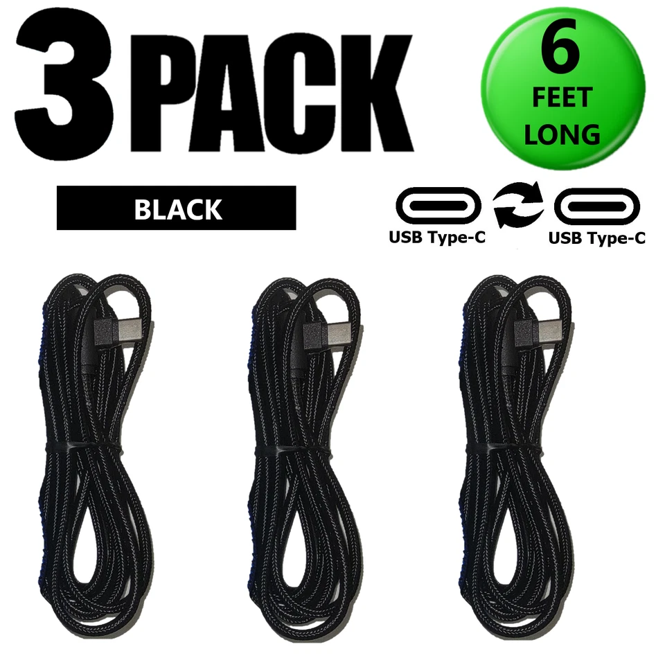 3 Pack USB C 6ft 90 Degree Angle Fast Charger Cable Braided Nylon USB Cord Long - Image 1 of 4