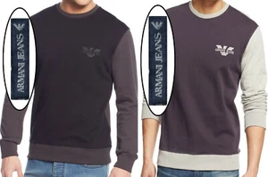 Neu mit Etikett Armani Jeans LOGO Fleece-Sweatshirt Colorblocked Rundhalsausschnitt schmale Passform Pullover - Bild 1 von 15