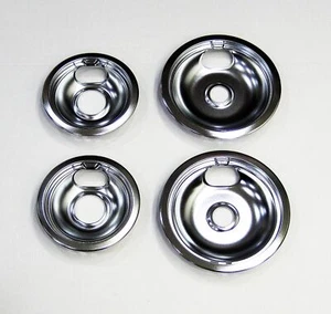 Range Burner Drip Pan Bowl Bib Set for GE 2 of WB32X107 2 of WB32X106 Chrome - Picture 1 of 2