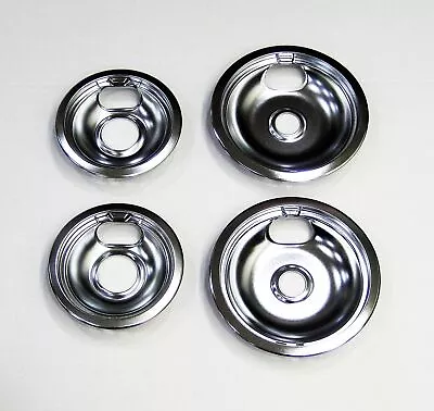 Range Burner Drip Pan Bowl Bib Set for GE 2 of WB32X107 2 of WB32X106 Chrome - Image 1 of 2