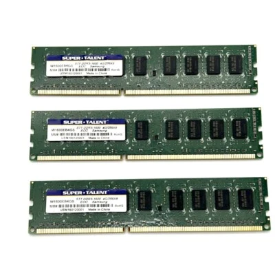 Super Talent 12GB (3x4GB) SERVER RAM PC3-12800 DDR3-1600 MHz SDRAM W1600EB4GS - Image 1 of 2