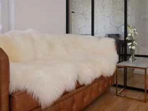 GIANT SHEEPSKIN Triple XXL White Throw Genuine leather Sheep Skin 70" x 50" - Picture 1 of 6
