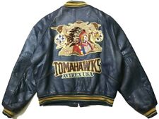 Avirex Sheepskin All Leather Men's Stadium Jacket Size L Emblem Tomahawks RARE