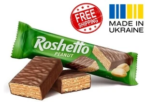 Roshen Roshetto Peanut Crispy Wafer Bar Covered in Milk Chocolate Ukraine - Picture 1 of 4