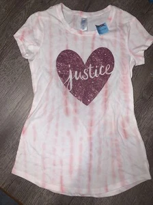 Justice sz 12 pink glitter tie dye shirt nwt heart logo - Picture 1 of 4