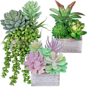 Set of 3 Small Potted Succulent Plants Artificial Greenery for Home Office - Picture 1 of 9