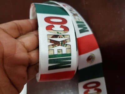 Grosgrain Ribbon Flag Mexico Dising 1"5 - Image 1 of 4