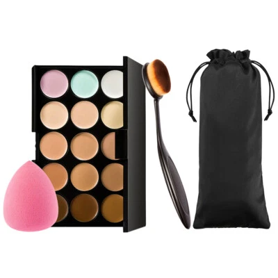 15 Color Face Concealer Highlighting Cream Contour Palette Sponge Puff Brush Set - Image 1 of 4