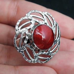Anello in argento sterling 925 con corallo rosso naturale gioielli artigianal... - Foto 1 di 6
